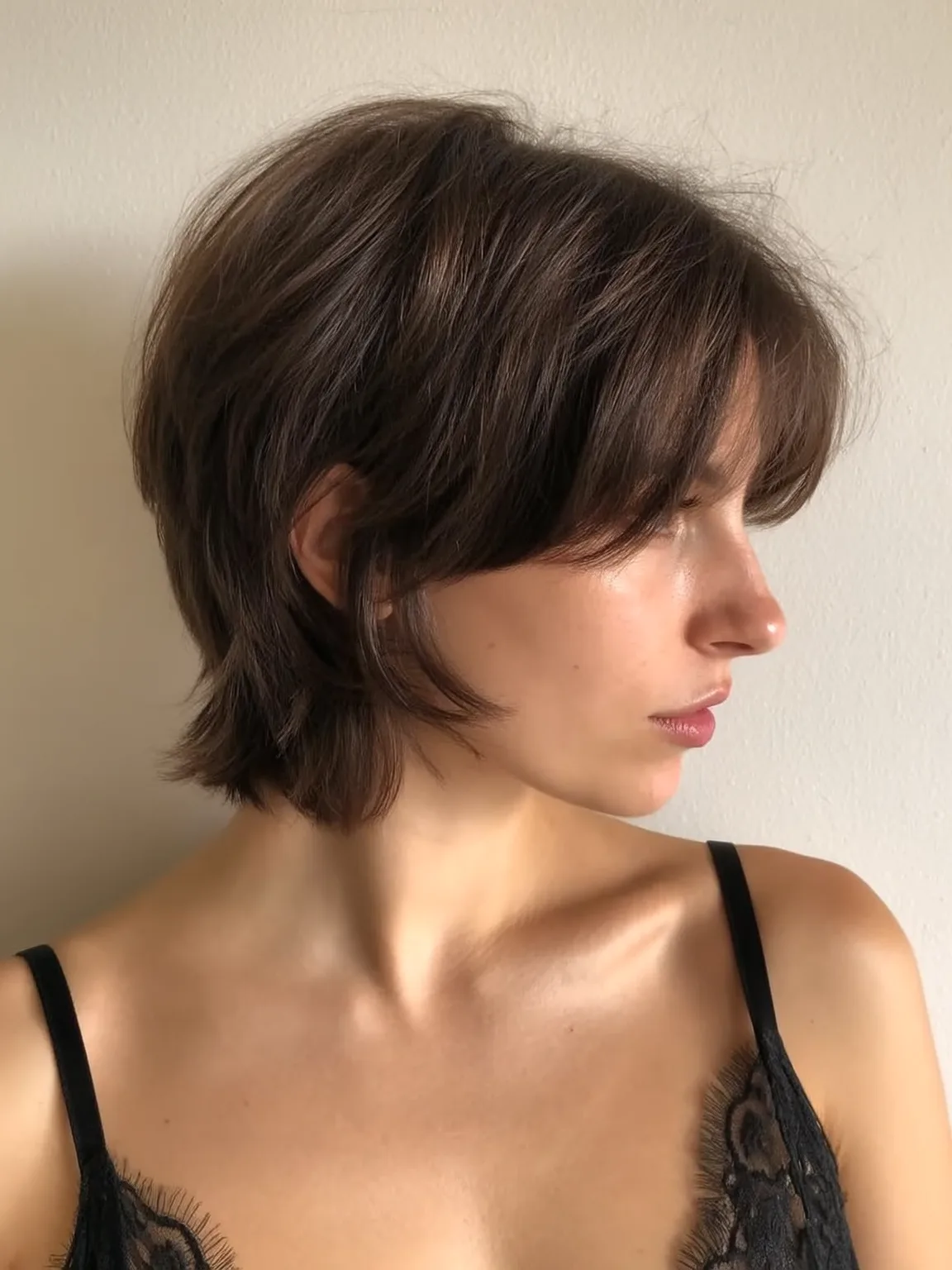 Chocolate Brown Wavy Textured Bob for Triangle Faces